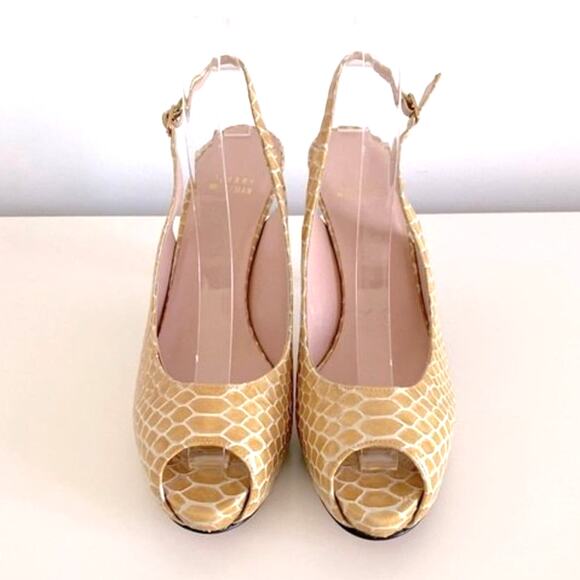 Stuart Weitzman Snakeskin Patent Leather Slingback Platform Heels 8.5M - Picture 3 of 13